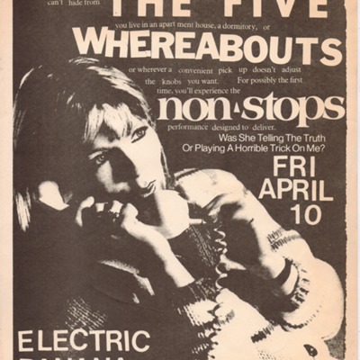 Poster for The Five, Whereabouts, and Non-Stops performing at the Electric Banana