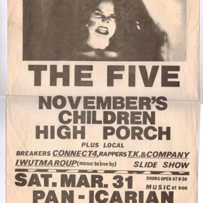 Poster for Under 21 Show with The Five at Pan-Icarian Brotherhood Hall