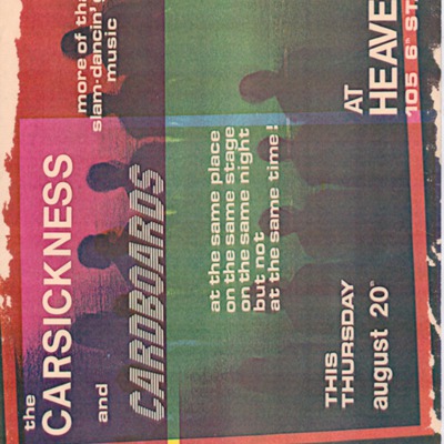 Poster for The Carsickness and Cardboards Performing at Heaven