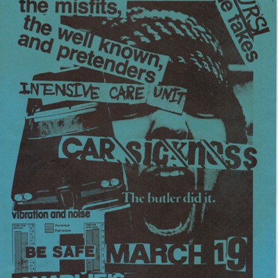 Poster for Carsickness Performing at Charlie's 10 Cent Saloon