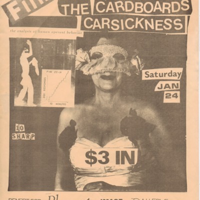 Poster for Films and Performance by The Five, The Cardboards, and Carsickness at the Electric Banana